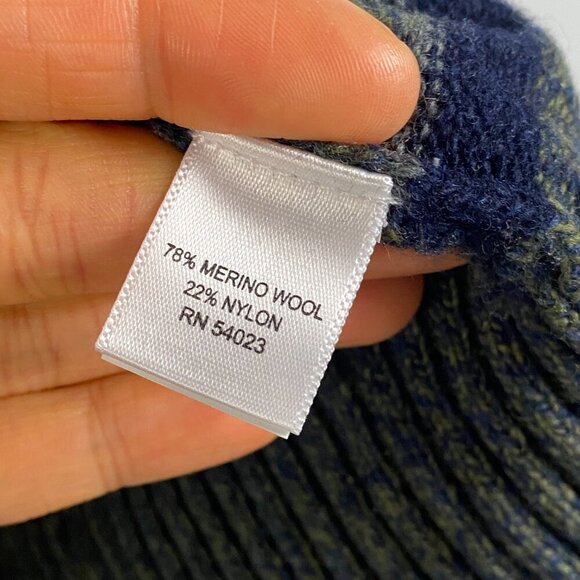 Banana Republic Merino Wool Mock Button Neck Sweater Size L Gray Navy Stripe - Picture 5 of 10